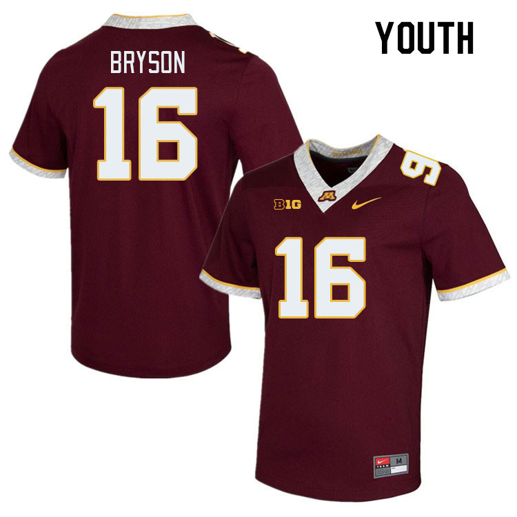 Youth #16 Coleman Bryson Minnesota Golden Gophers College Football Jerseys Stitched-Maroon